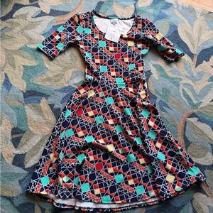 LuLaRoe Nicole Multicolor Geometric Dress size small